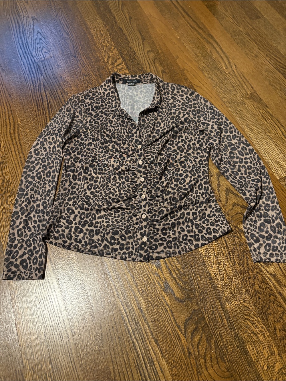 Sanctuary Mesh Leopard Print Button-Down Shirt - Brown/Black